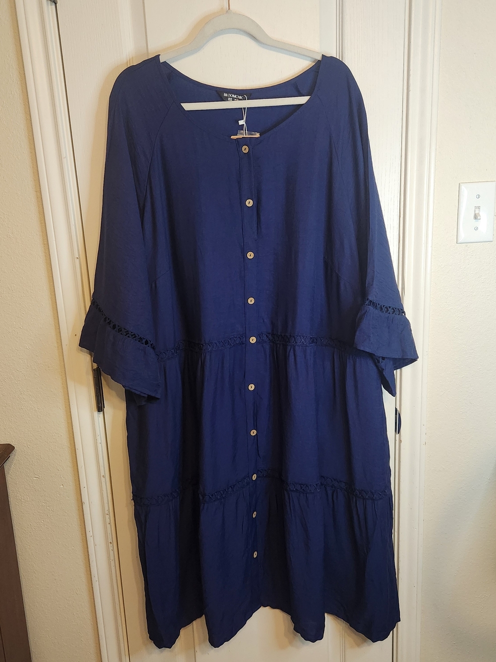 BloomChic Navy Midi Button-Front Dress